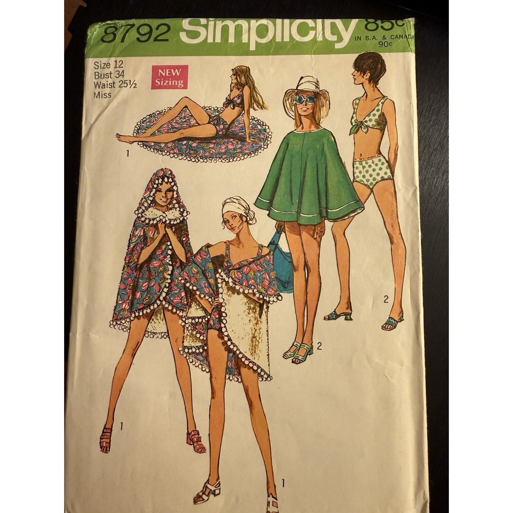 Vintage Simplicity 8792 Size 12 Bathing Suit & Cover-up Pattern